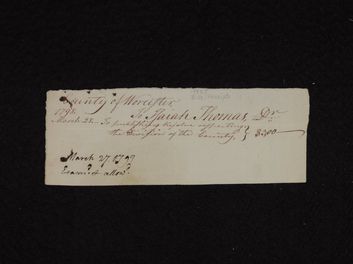 While Isaiah Thomas’ print shop now stands on the Old Sturbridge Village campus and a handful of his papers reside in the #OSVLibraryCollection, the bulk of his records live at @AmAntiquarian, which he founded in Worcester, MA, in 1812. #ArchivesGiftExchange