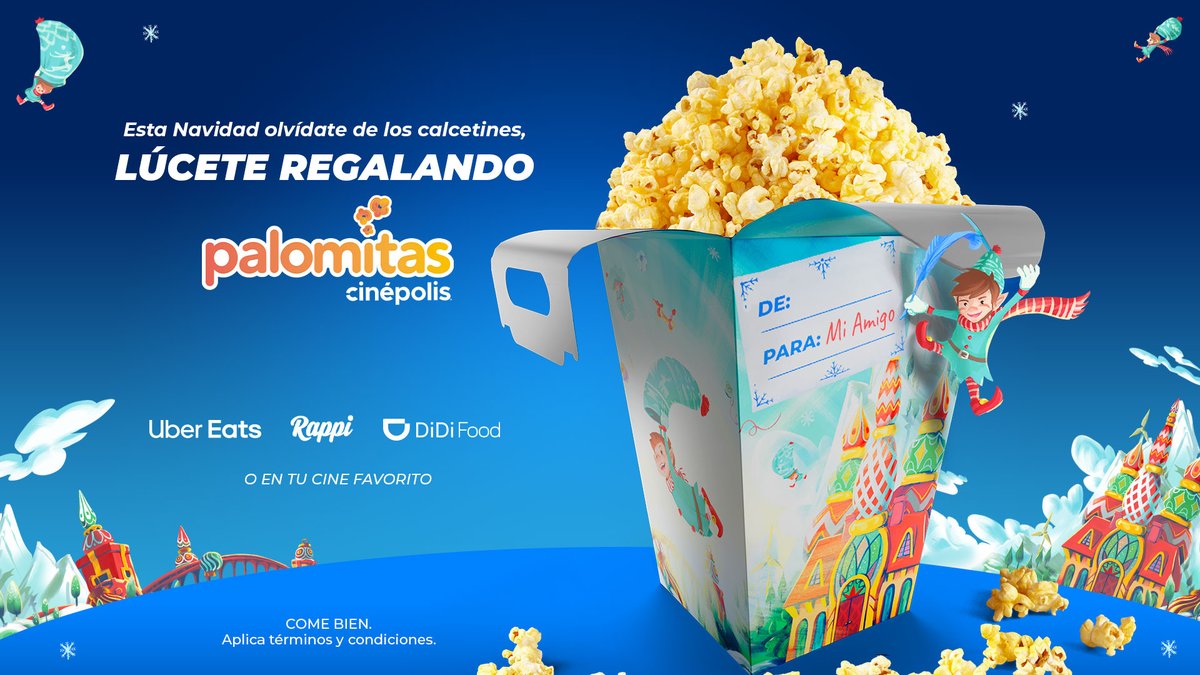 Cinepolis's tweet photo. Unas palomitas siempre serán una sorpresa. 😍✨ ¡Esta temporada lúcete dedicando una canasta de palomitas! 🎄🎁 Pídelas en @UberEats, @RappiMexico, @DidifoodMX o en tu cine fav. 🍿 https://t.co/ei2bjSIPP8