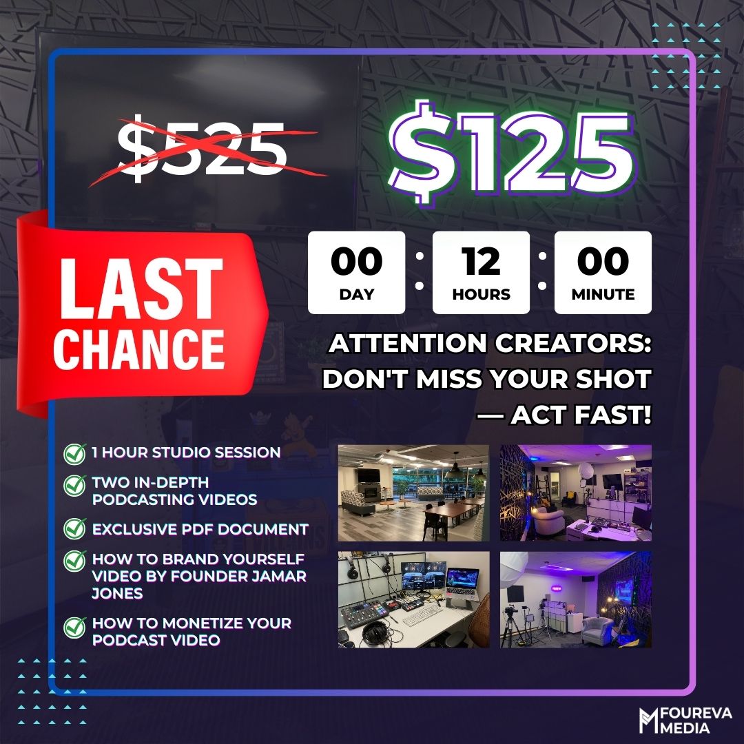 🔥 FINAL DAY DEAL! 🔥
🚨 Act fast, because this incredible offer ENDS TODAY at midnight! 🚨

This is Foureva Media's ULTIMATE $125 DEAL – a $525 value for YOUR success!
fourevamedia.com/black-friday?u…

#FourevaDeal #TheFourevaStudios #LastChanceDeal #CyberMonday #PodcastingSuccess