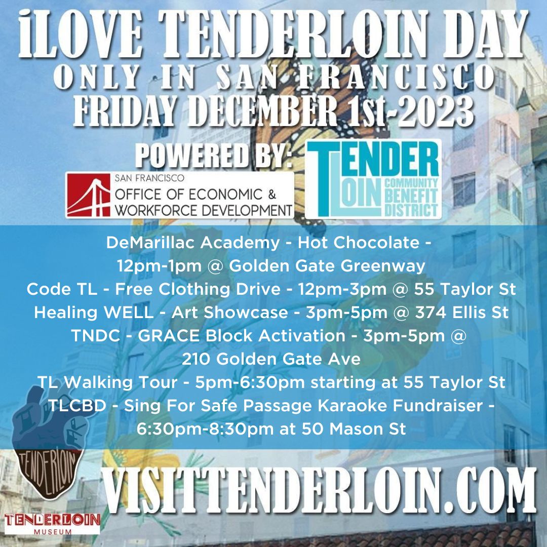 I Love Tenderloin Day is TODAY! Check out all the FREE community activities! @BGCSF @codetenderloin @TLCBD @TNDCsf @DeMarillacAcademy #stanthonysf #hopestabilityrenewal #tenderloin #goldengategreenway #sanfrancisco #thetenderloin #tenderloinsf