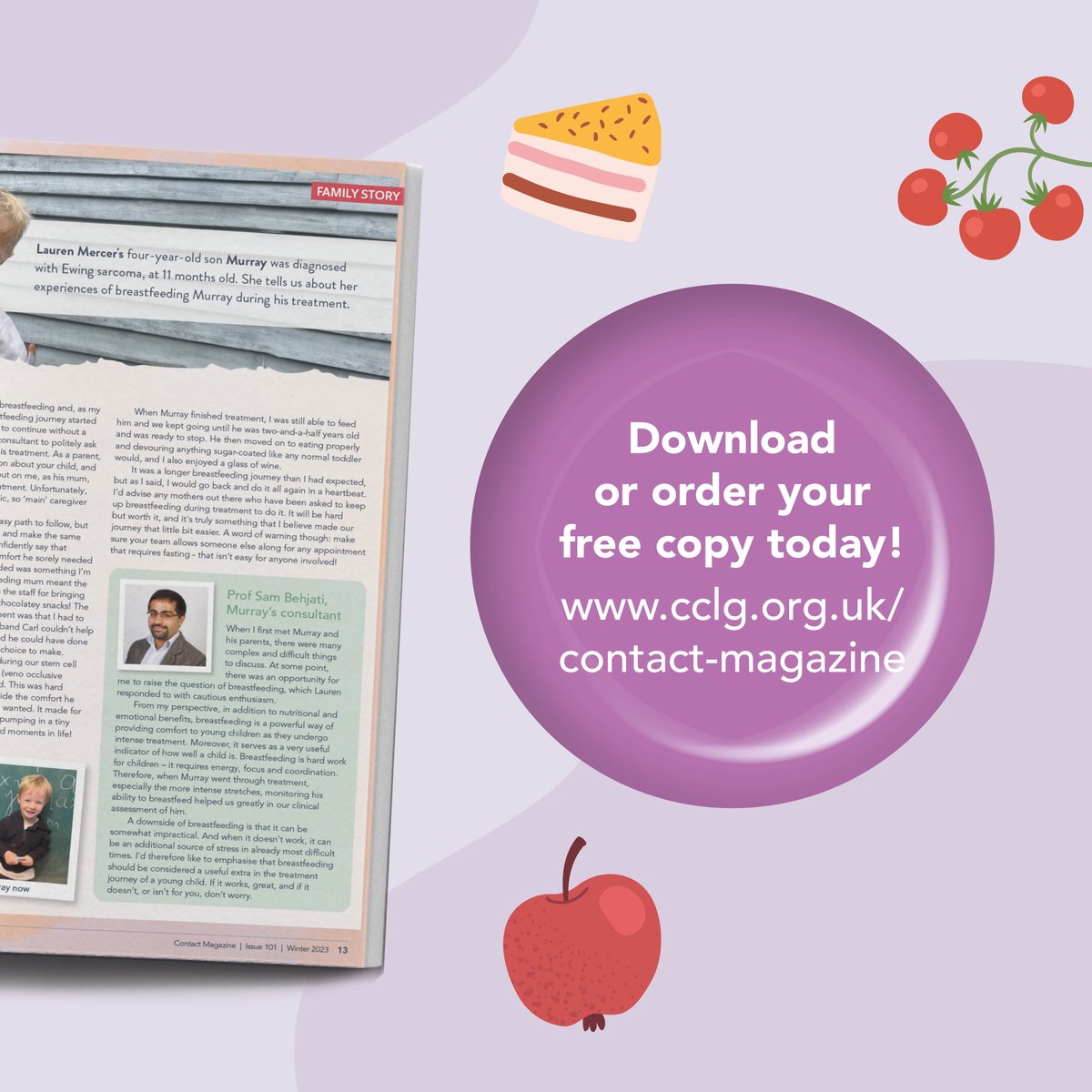✨ Exciting news! The newest edition of Contact magazine is live! 🍏 Focused on food and nutrition, this issue is filled with expert insights, patient stories &amp; practical advice to support families of a child with cancer. Download or subscribe for free at~ bit.ly/CCLGContactMag…