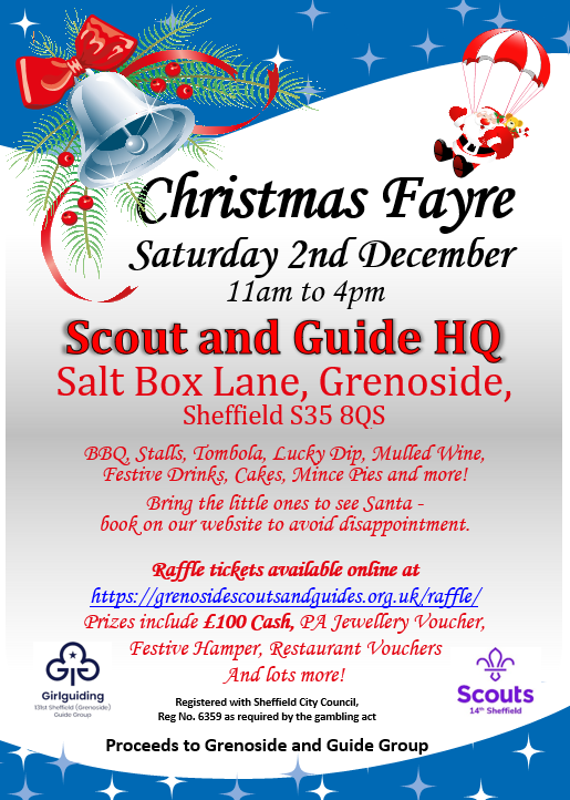 GrenoScoutGuide's tweet photo. Its our Christmas Fayre tomorrow!  Last chance to get your raffle tickets and book to see Santa on our website today.  You will still be able to buy tickets in person tomorrow and Santa will have space for a few "Walk-ins" but booking is advised. https://t.co/RpN94Av6VS https://t.co/5FLxFx8WsO