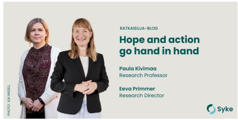 paulakivim's tweet image. Read our blog post with @EevaPrimmer on how #positivesecurity and #hope can be used to improve our #resilience in the times of crises. An important part of enforcing positive security is #nature and its restoration. #security #climate #Finland106 @SYKEint syke.fi/en-US/Current/…