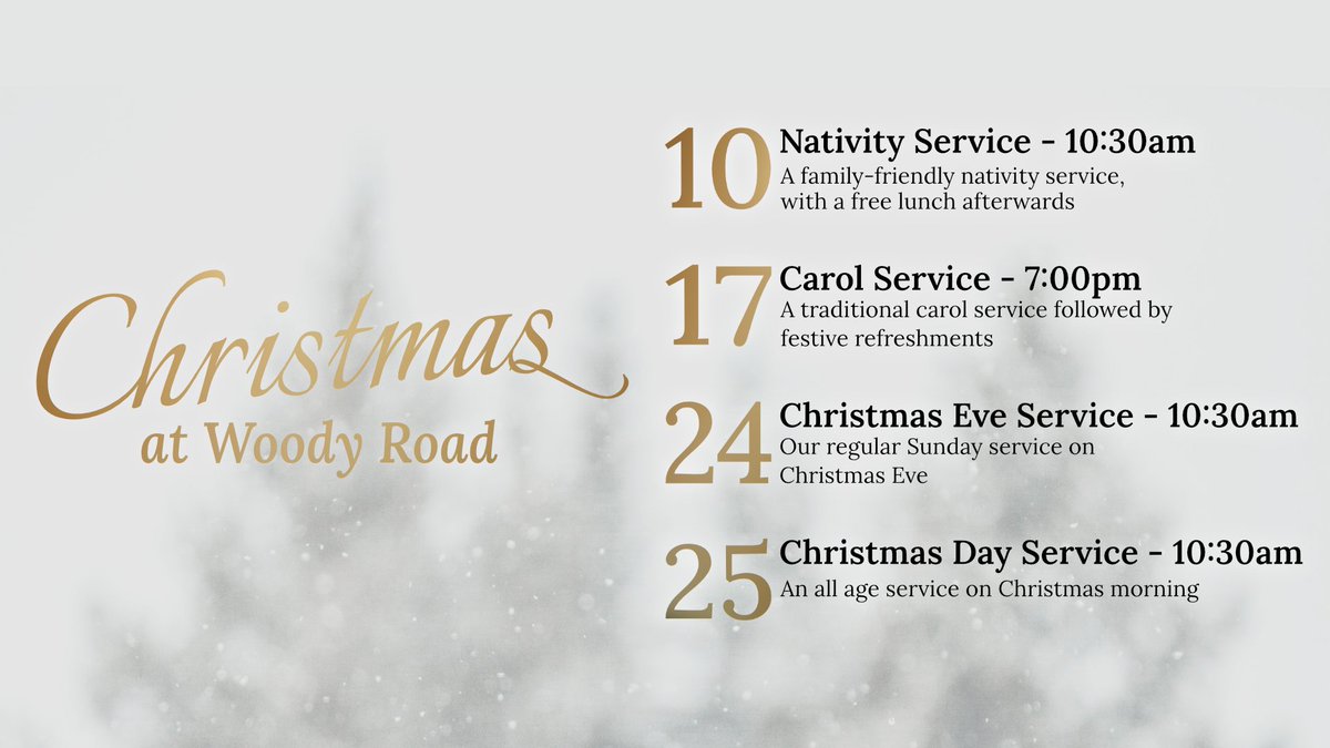 🎄Christmas is nearly here!🎄

We have 4 special Christmas services this year, as well as a series of talks each Sunday leading up to Christmas.

Everyone is invited, so make sure to bring along anyone else who may enjoy any of these Christmas Services.