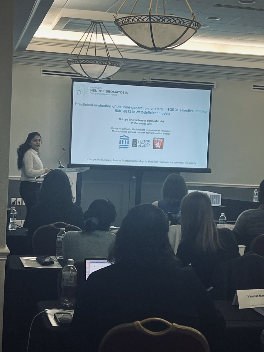 NFYIForum's tweet image. Srirupa Bhattacharyya, PhD of @MassGeneralNews presents Preclinical Evaluation of the Third-generation, Bi-steric mTORC1-selective Inhibitor RMC-6272 in NF2-deficient Models. 

#makenfvisible #endnf #MedEd #MedTwitter #MedX #NFYIF