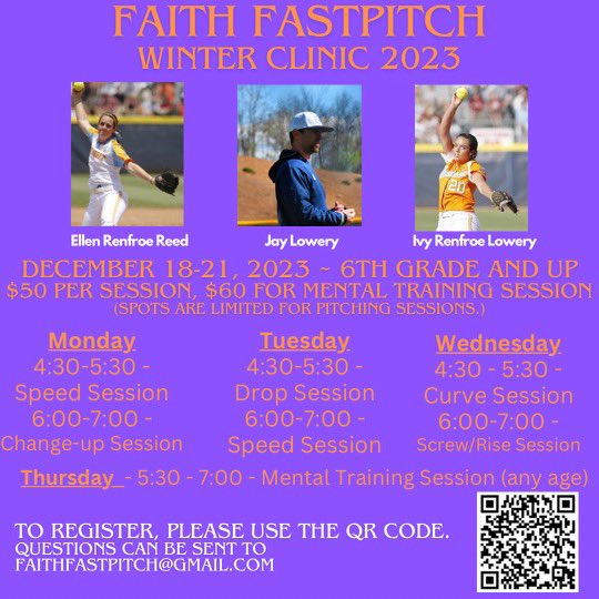 Only a few spots left for the pitching sessions!! But the Mental Training Session has unlimited spots!! You DO NOT want to miss it!!!
