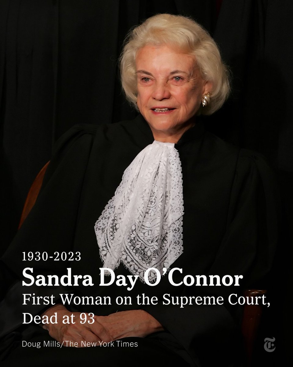 Sandra Day O’Connor, the first woman on the U.S. Supreme Court, died on Friday at 93. The court announced her death in a statement, saying the cause was complications of dementia.
nyti.ms/3Rs5HIc