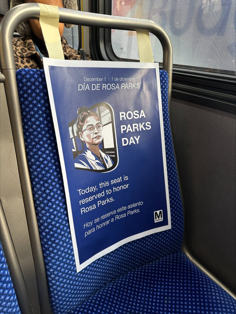 wmata's tweet photo. Today marks the 68th anniversary of Rosa Parks' brave stand against injustice. 

In 2005, the Rosa Parks Metrobus debuted to honor her memory. Last year, we began the annual tradition of reserving a seat on Dec. 1 for #RosaParksDay. 

Learn more: https://t.co/mRsD9DNJZ2 #wmata https://t.co/GV3yIhej1M