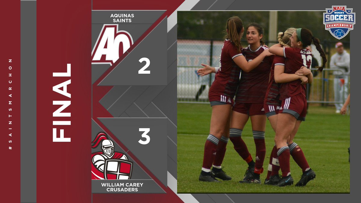 AquinasCollege's tweet photo. Our @AQWSoccer team put up a terrific effort against the #1 ranked team in the country yesterday afternoon, but the #9 Saints fell in the NAIA National Tournament quarterfinals, ending their season at 17-1-4.

Congratulations to our Saints on a wonderful season! 👏 https://t.co/yIYP9CzSTW