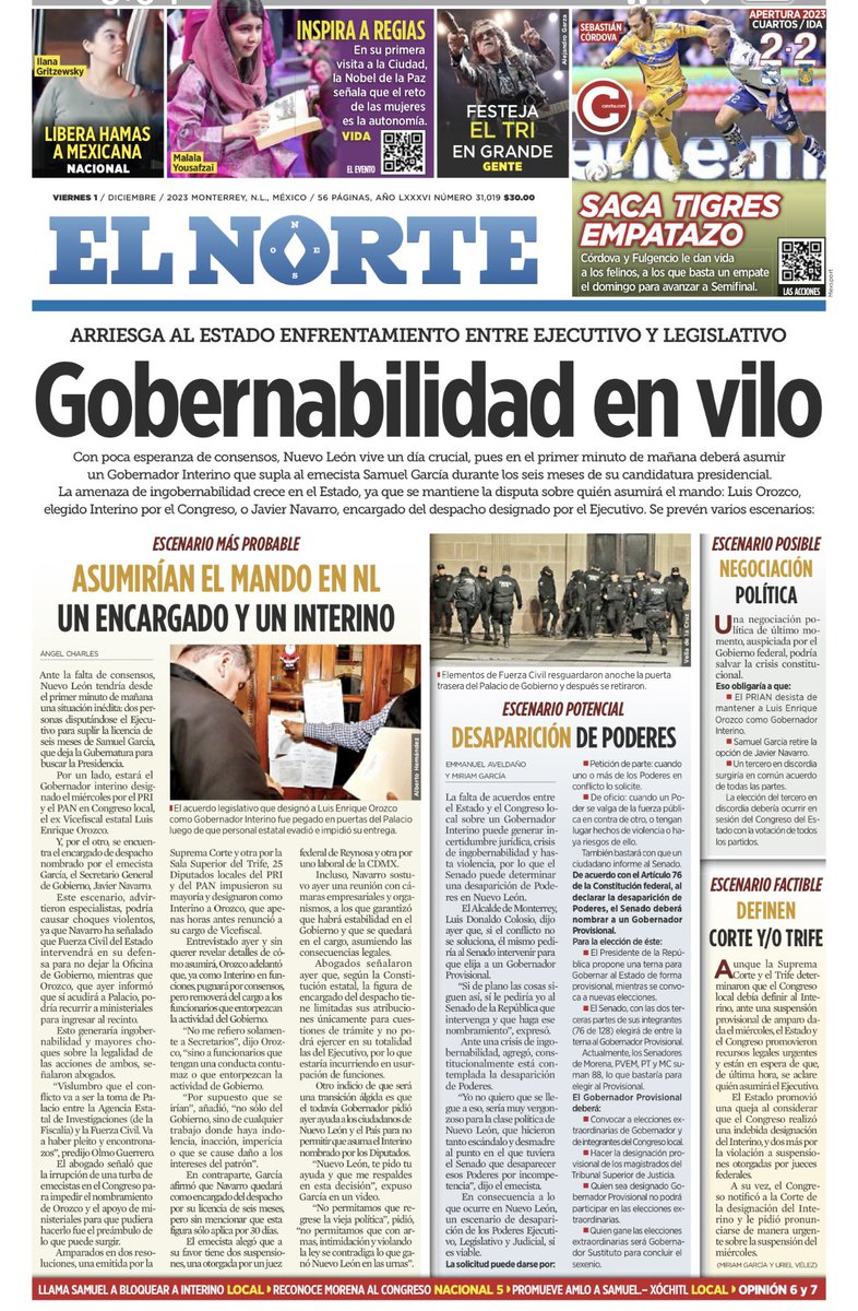 angelcharlsmty's tweet photo. #NL vivirá día crucial, en los primeros minutos de mañana se va @samuel_garcias a su aventura presidencial y deja amenaza de ingobernabilidad al existir un Gobernador interino avalado por Congreso y un encargado de despacho designado por el Ejecutivo. 
https://t.co/IOcSJtxtuW https://t.co/LarECn06tK