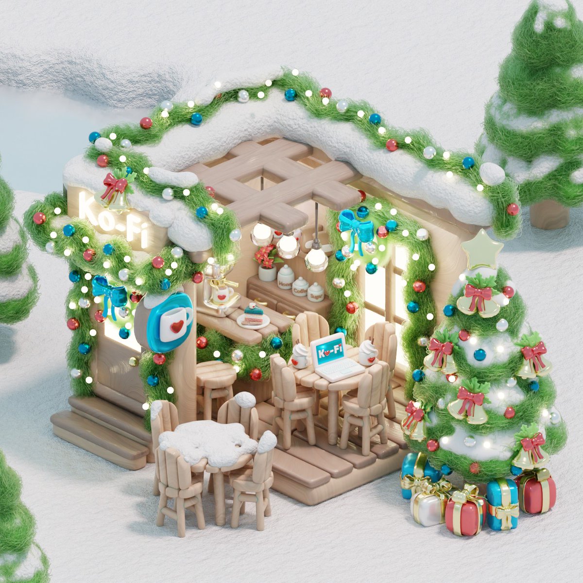 kofi_button's tweet image. Every month we commission a new cover image for ko-fi.com/supportkofi! December's festive image has been created by 3D artist @sysinacgi 🎄✨

#KofiCommissions