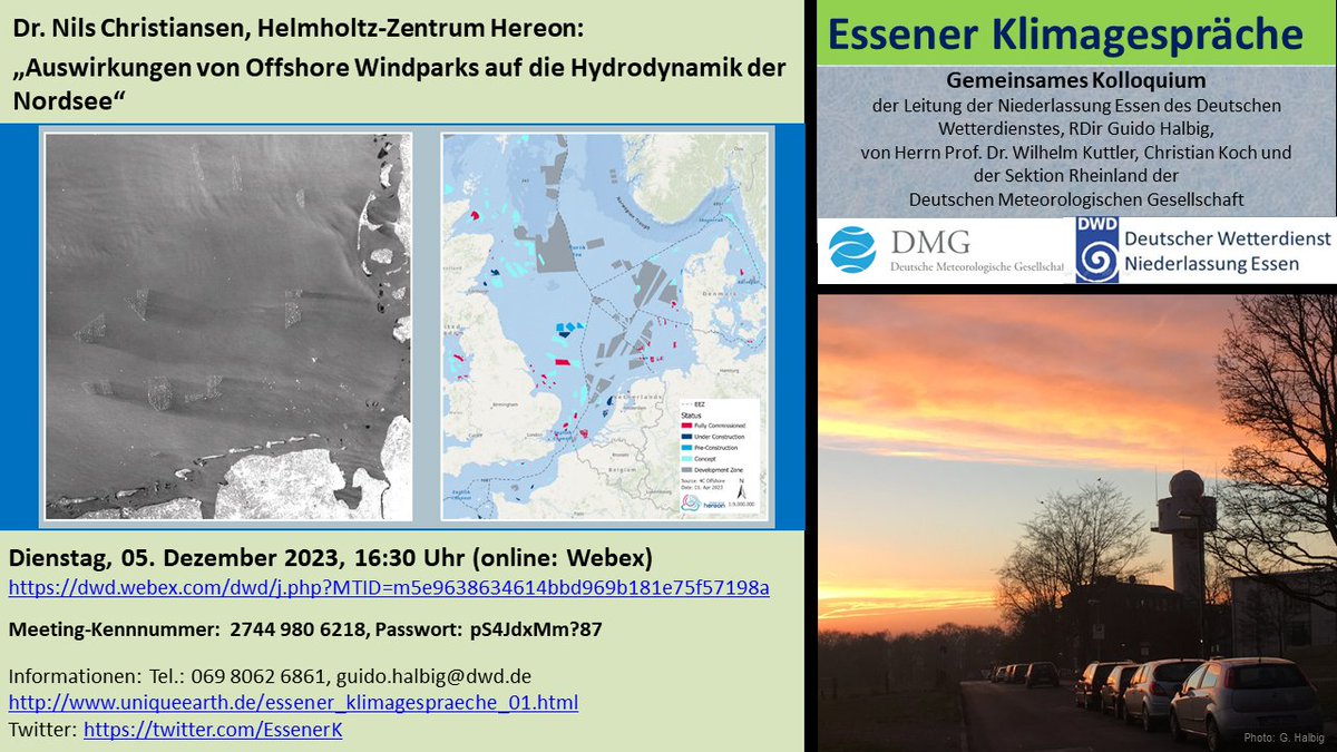 EssenerK's tweet photo. Einladung Essener Klimagespräche (#EKG) | Di 05.12., 16:30 Uhr | Dr. Nils Christiansen, Helmholtz-Zentrum #Hereon: „Auswirkungen von #Offshore #Windparks auf die #Hydrodynamik der #Nordsee“ | Zugangsdaten: siehe Flyer https://t.co/VhQKUaNe3s