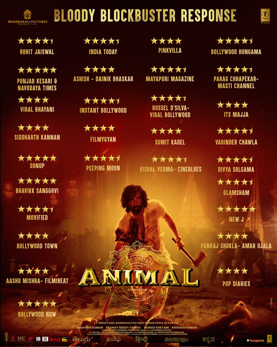 AnimalTheFilm's tweet photo. Blockbuster response across🤙🏼🔥🪓

Book Your Tickets 🎟️ 

https://t.co/5qz41hquVB

#Animal
#AnimalInCinemasNow  #AnimalTheFilm   
@AnimalTheFilm @AnilKapoor #RanbirKapoor @iamRashmika @thedeol @tripti_dimri23
@imvangasandeep #BhushanKumar @VangaPranay @MuradKhetani #KrishanKumar #BablooPrithiveeraj @anilandbhanu @VangaPictures @Cine1Studios @TSeries @tseriessouth @rameemusic @cowvala #ShivChanana @neerajkalyan_24 @supremesundar @sureshsrajan @AAFilmsIndia @SVC_official @NirvanaCinemas @KvnProductions @APIfilms @e4emovies