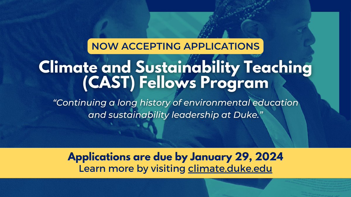 To grow Duke's environmental education and sustainability leadership, the Climate and Sustainability Teaching (CAST) Fellows Program is returning for a second year. @DukeLearning Learn more by visiting climate.duke.edu today.duke.edu/2023/12/climat…