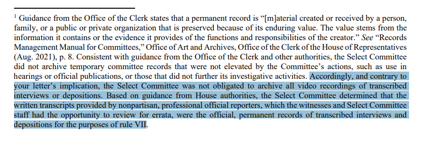 julie_kelly2's tweet photo. In a letter that Bennie Thompson, former chair of J6 committee, sent to Rep. Barry Loudermilk in July, he claimed the committee had no obligation to preserve the recorded depositions.

This represents destruction of evidence in two investigations: DOJ and Congress. https://t.co/FomQRWH42s