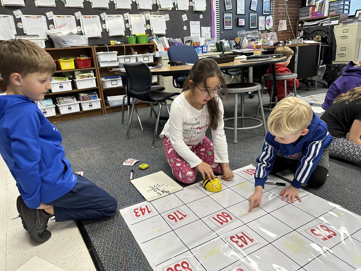 Ss in <a href="/MrsCowen2nd/">MrsCowen2nd</a> class are using BeeBots to show their 3 digital subtraction knowledge to code BeeBot to the answers. They all have to work it out on the white boards to check each other’s answers. <a href="/AHSD25Patton/">Patton Elementary</a>