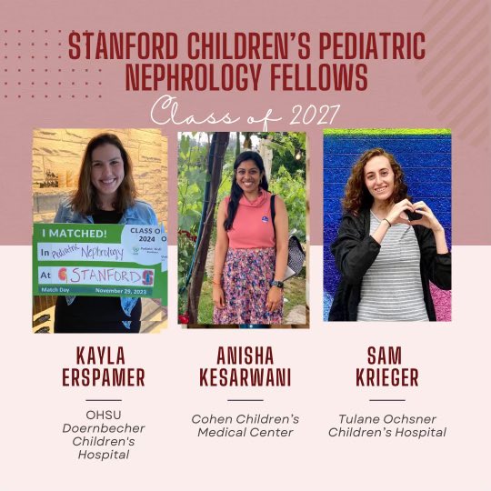 So excited to welcome our next class of #PedsNeph fellows Drs. Erspamer, Kesarwani, and Krieger! Can’t wait to have you join us!
