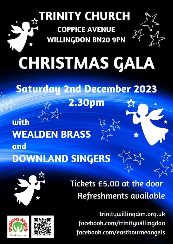 Join Wealden Brass and the Downland Singers tomorrow afternoon for the annual Christmas Gala at TRINITY WILLINGDON.  It starts at 2.30 pm and tickets will be avaliable on the door for £5. Refreshments too!  we look forward to seeing you all and enjoying some Christmas music. 🎅🎶
