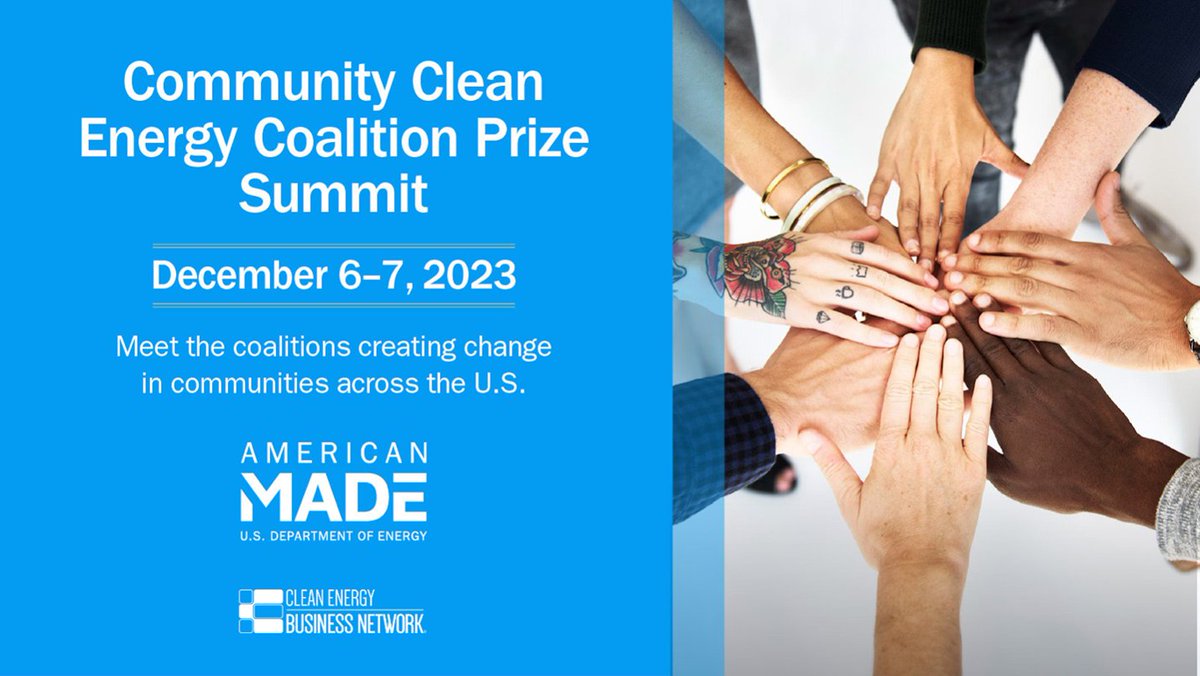 DOECMEI's tweet photo. ๐
Join us on Dec. 6-7 in Atlanta, GA, or virtually for the #CommunityCleanEnergyCoalition Prize Summit! ๐๐ Witness the 10 winning teams showcase their projects and connect with stakeholders supporting a just #EnergyTransition! #CCECSummit Register: https://t.co/NI7yIAHhfX https://t.co/0VtMIDK0Io