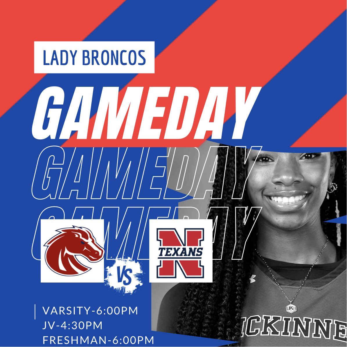 MBLadyBroncos's tweet photo. ‼️ITSSS GAAAMMMEEE DDDAAAYY‼️
🐴🏀🐴🏀🐴🏀
LADY BRONCO BASKETBALL
🆚 :Justin Northwest
⏰:JV-4:30pm
⏰:Freshman- 6:00pm
⏰: Varsity-6:00pm
📍McKinney Boyd
#WEWILL https://t.co/a09Du5Y7dY