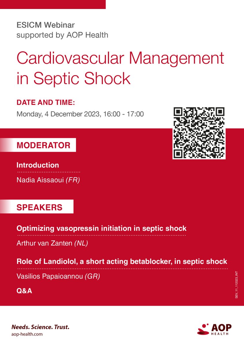 Interested in how #Vasopressin and #Landiolol lead to better patient outcomes in #SepticShock?

Join AOP Health's webinar 'Cardiovascular Management in Septic Shock'!

🗓️4 December, 16:00 - 17:00 CET

👉 iii.hm/1nrp