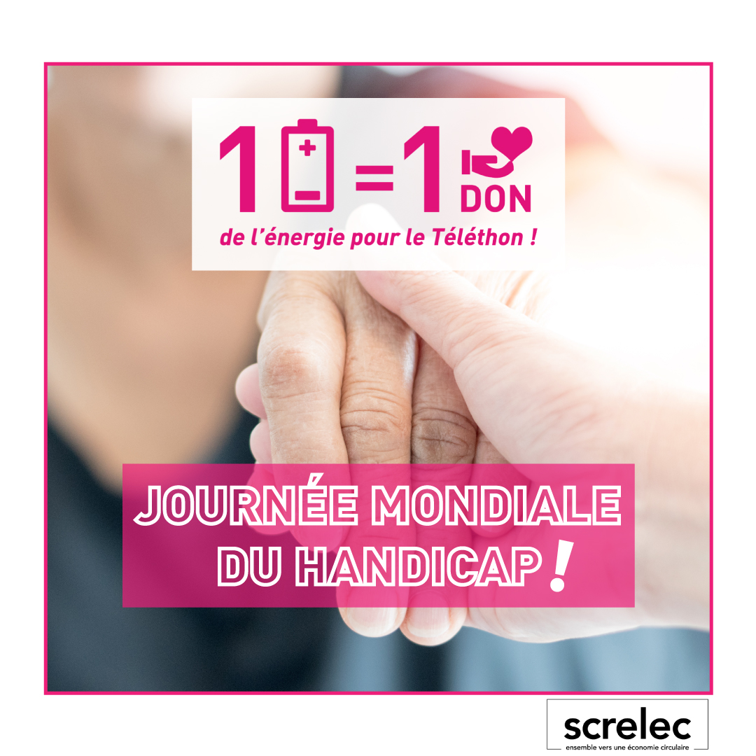 Screlec's tweet image. ♿ Pour la journée mondiale du handicap, célébrons 1 Pile = 1 Don, de l&apos;énergie pour le Téléthon ! 

Depuis 2014, #Batribox est investi dans ce projet éco-solidaire avec @Telethon_France🤝

En 10 ans :
👏54 millions de🔋recyclées
👏340 410€ de don au Téléthon

#téléthon #tri