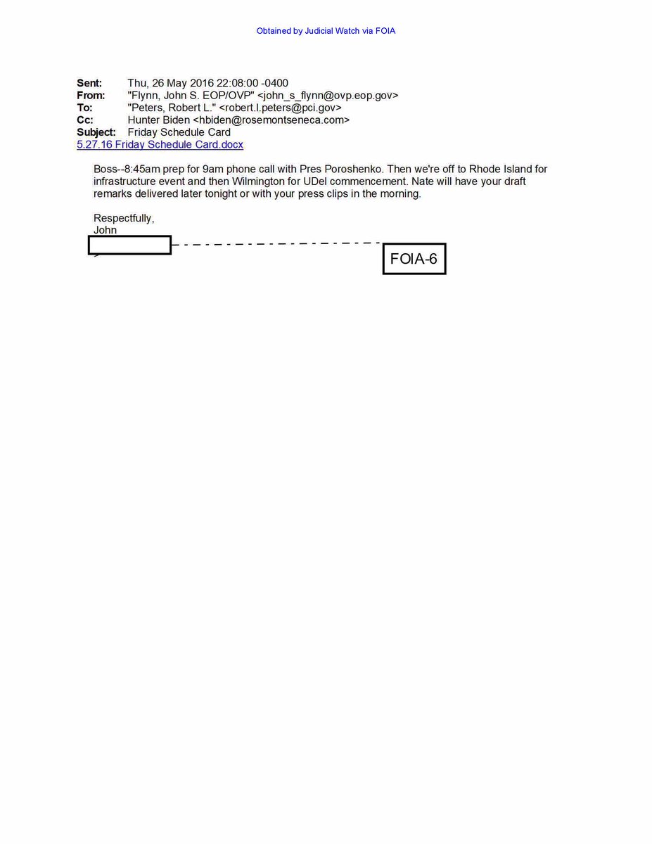 TomFitton's tweet photo. BREAKING: @JudicialWatch Lawsuit Uncovers 2016 Biden Alias Email: Hunter Biden Copied On Ukrainian President Call Info. This is another smoking gun. It blows out of the water the notion that there was any distance between Joe and Hunter Biden on the Burisma influence-peddling scandal.
https://t.co/VZcF77fG60