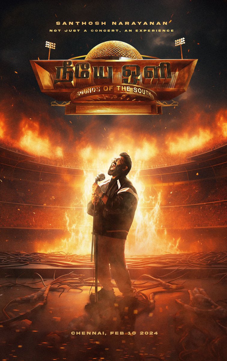 Music_Santhosh's tweet photo. Let us create history together Chennai ! 10-02-2024 will witness an event like never before . Can you guess the huge venue where our Tamil concert is happening for the very first time in history ? Shall we also release the unreleased #NeeyeOli soon ? ❤️❤️ #soundsofthesouth https://t.co/kWtZMF0t1K