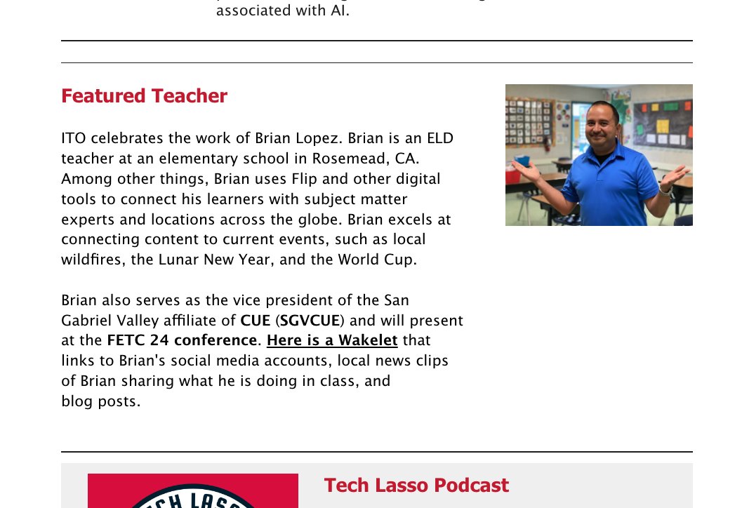 Thank you very much @lacoe_ito 🥹✌️ Your recognition of my dedication and innovative methods means the world to me and my students! 🍎📚 #BetterTogether #StudentVoice #WeAreCUE I am absolutely thrilled and grateful to be the featured teacher on your newsletter! 🙌