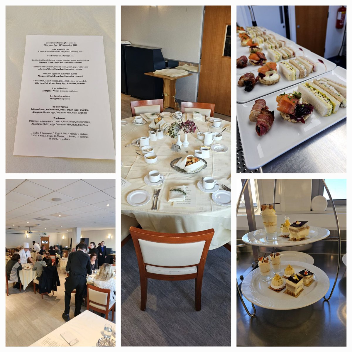 Super team work by Hotel Management year 1 and Advanced Pastry year 3 students preparing and serving Afternoon tea at Galway International Hotel School. A Hugh thank you to @0773Colin @AnneOL18 @ATU_GalwayHotel @shellglynn @Beatricecoll and to all who supported the event