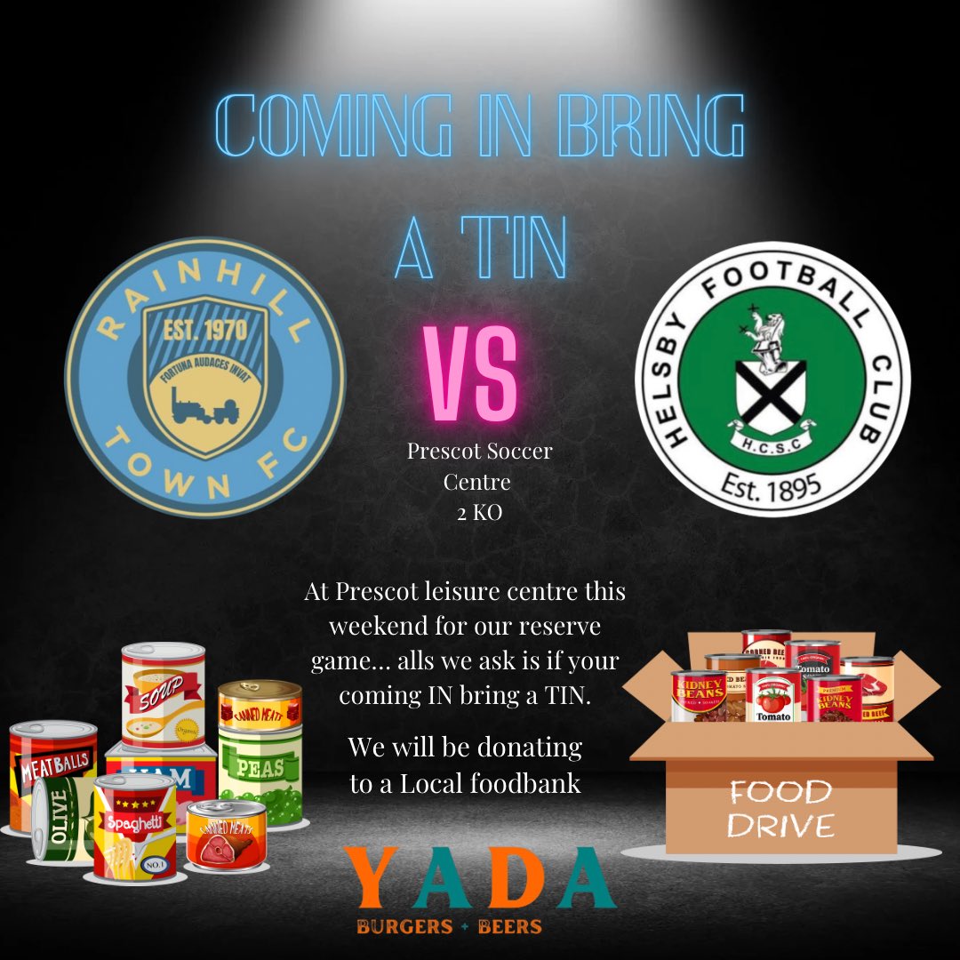 Tommorow our Reserves take on <a href="/HelsbyFC/">Helsby Football Club</a> reserves at Prescot soccer centre… 

Loads of games falling foul of the weather but our 4g means the game will go ahead regardless… 

If anyone could help with our bring a tin foodbank donations that would be great 👍🏻 🚂🚂