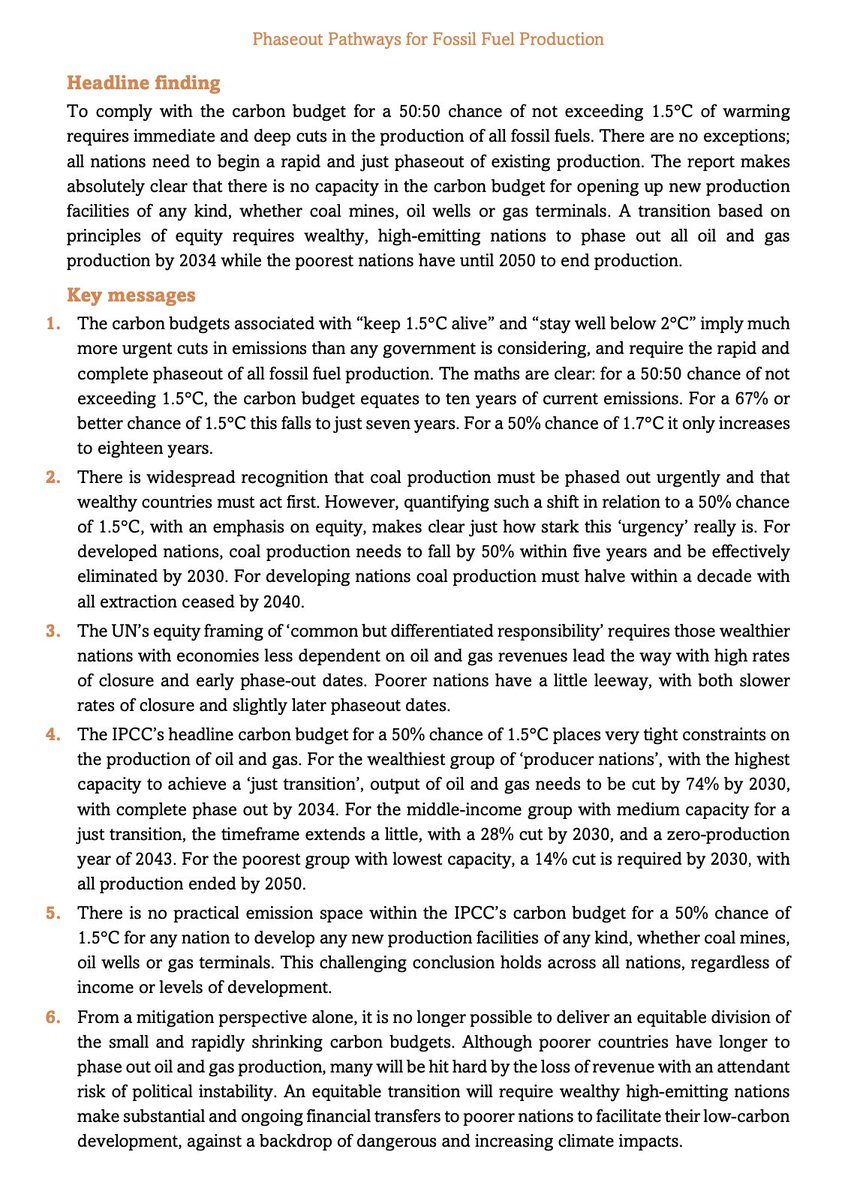 Bit of healthy recycling:

With #COP28📷 chaired by an Oil CEO in a petrostate keen to increase global oil &amp; gas demand, here are some numbers on a Paris-compliant phase out of fossil fuel production: pure.manchester.ac.uk/ws/portalfiles…

Summary: priceofoil.org/2022/03/22/new… 

Headlines attached: