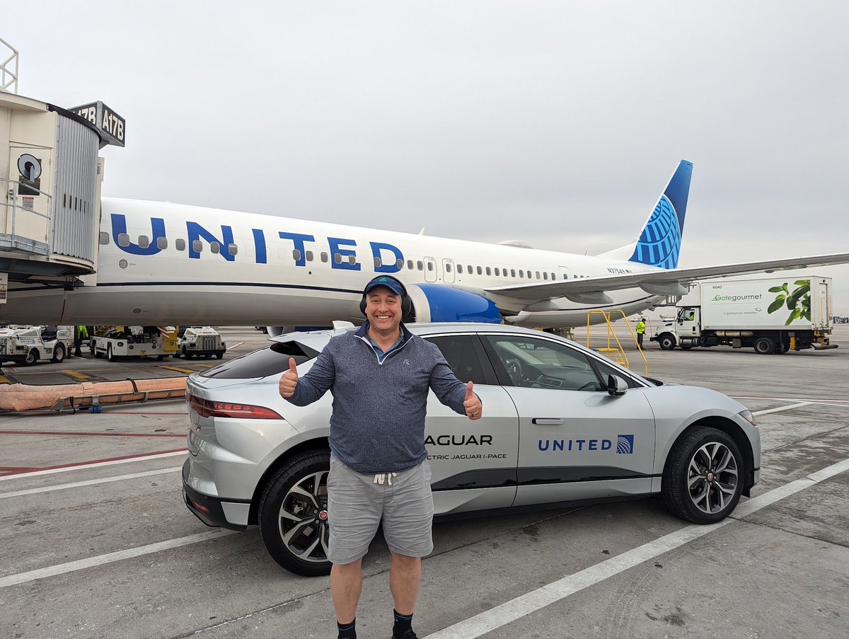 So cool! Thank you @united for the ride this morning to the B terminal in Denver. This was my first time getting to go in the @Jaguar I-Pace! The team is great!