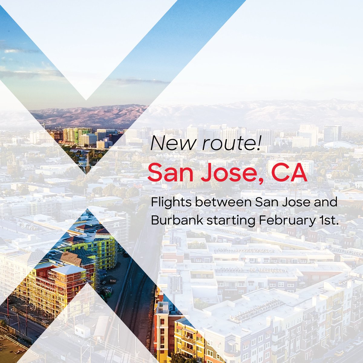 Yes way, San Jose! Starting February 1st, 2024, we’re launching new service between San Jose, CA (SJC) and Burbank (BUR). Flying in and out of San Jose International (SJC) is a convenient South Bay breezeway getting you to the heart of sunny Silicon Valley! 🛫
