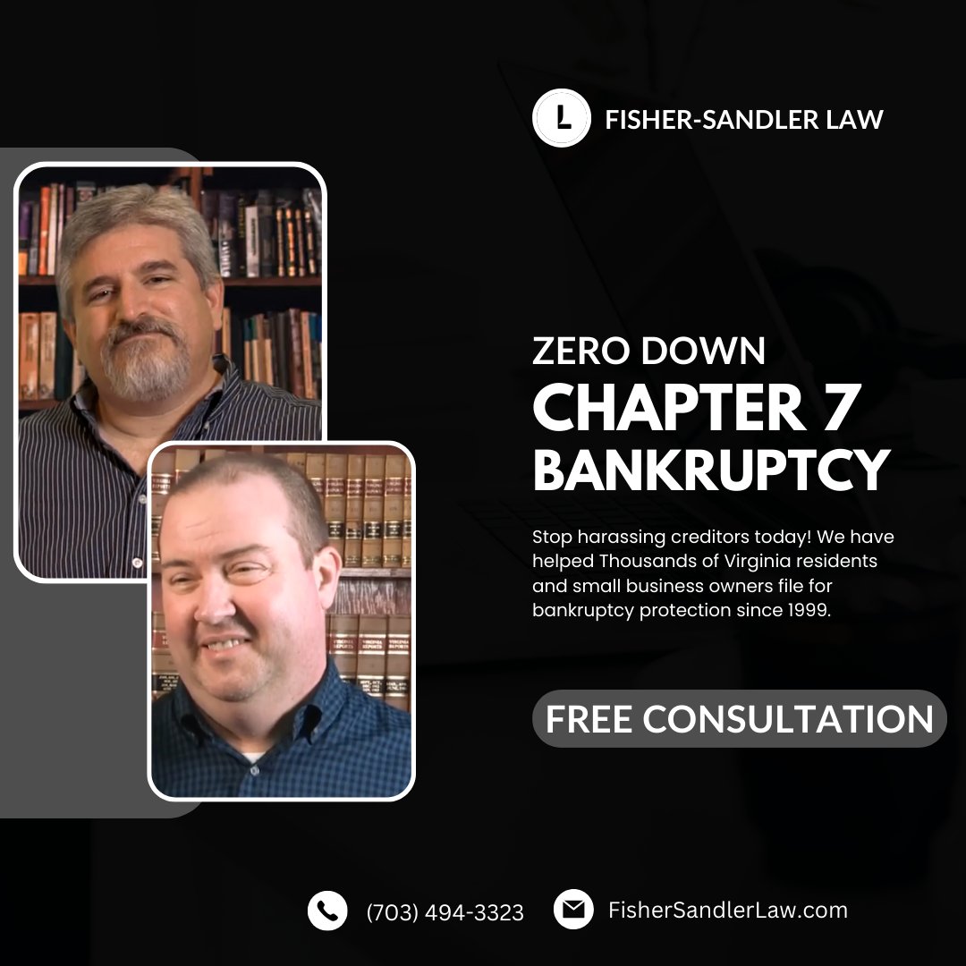 msandlerlaw's tweet photo. 📣 The road to financial recovery starts with Fisher-Sandler Law Firm. Our Chapter 7 $0 down bankruptcy program empowers Virginia residents to take control of their finances. Schedule a free consultation now and say goodbye to debt! #FinancialRecovery #VirginiaResidents #FisherSa https://t.co/NsL9q0yIBA