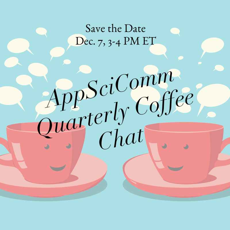 Gather 'round to discuss science communication topics and brainstorm future programming ideas with your fellow AppSciComm-ers next week!

Click here for details and to RSVP: appscicomm.org/events-1/appsc…