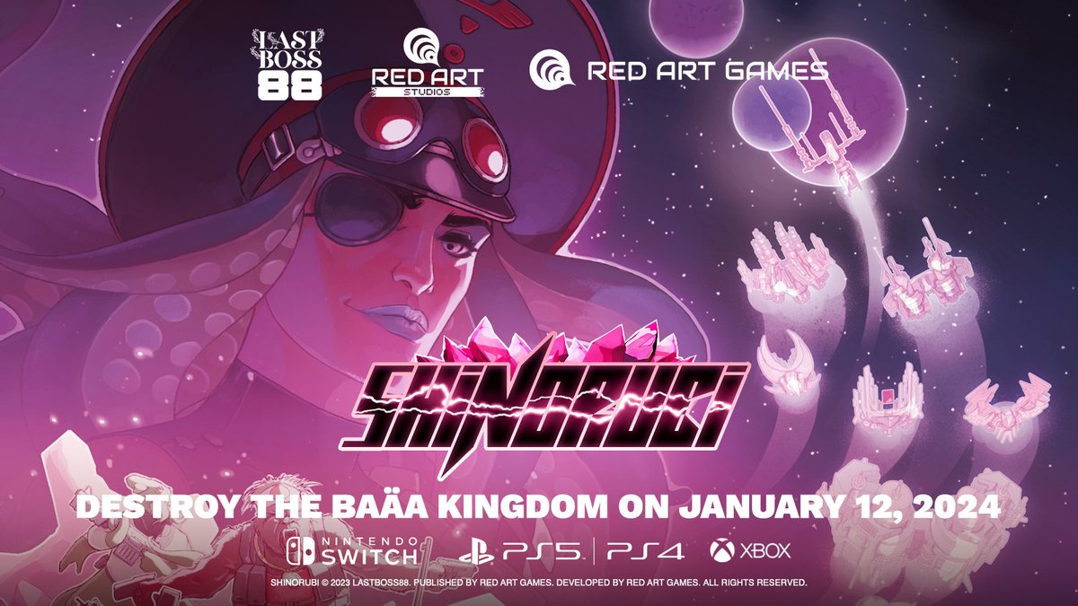 RedArtGames's tweet photo. Shinorubi is almost here!

The hellacious Danmaku style shmup from @LastBoss88 is coming digitally to Nintendo Switch, PlayStation and Xbox consoles on January 12, 2024!

The limited Switch, PS5 &amp; PS4 physical editions can still be pre-ordered from https://t.co/rbcxlKLx2i https://t.co/XyvBqgHHeC