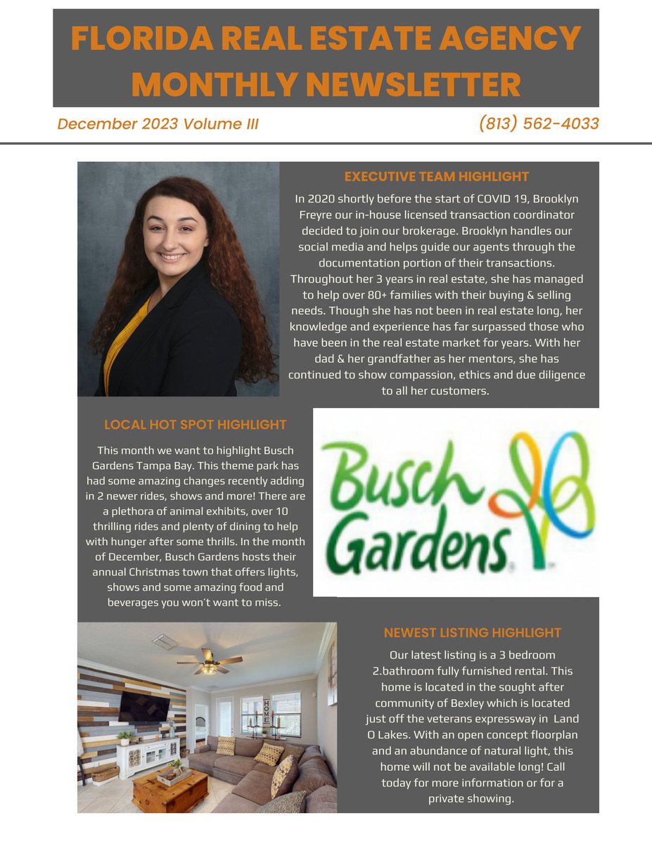 Our December Newsletter is out now! 
#newsletter #monthlynewsletter #floridarealestateagency #monthlyspotlight
#localhotspot #listing #rental #Florida #RealEstate