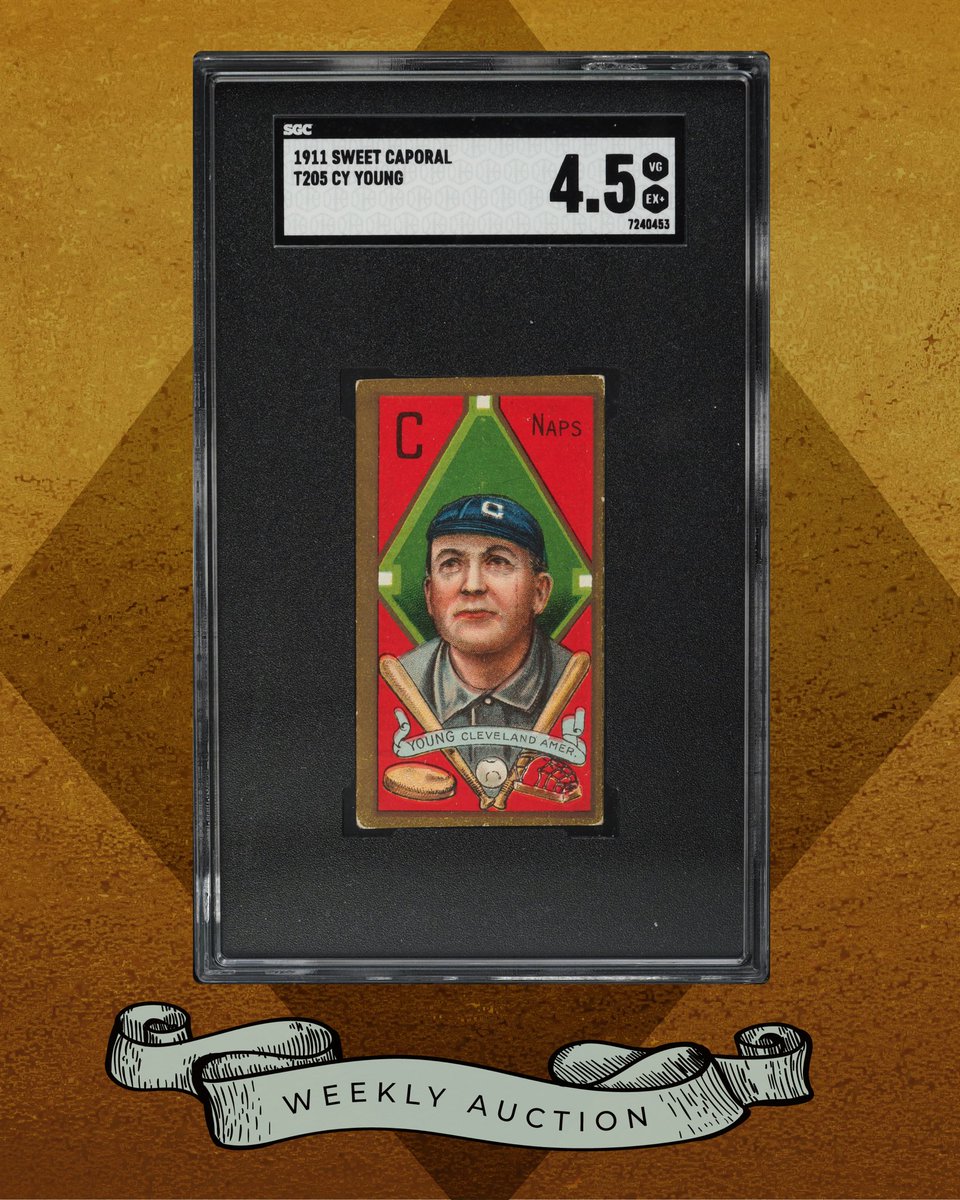 This stunning 1911 T205 gold border Cy Young @sgcgrading 4.5 is currently live in the Weekly Auction! Current bid: $52 pwccmarketplace.com/items/4154623/…