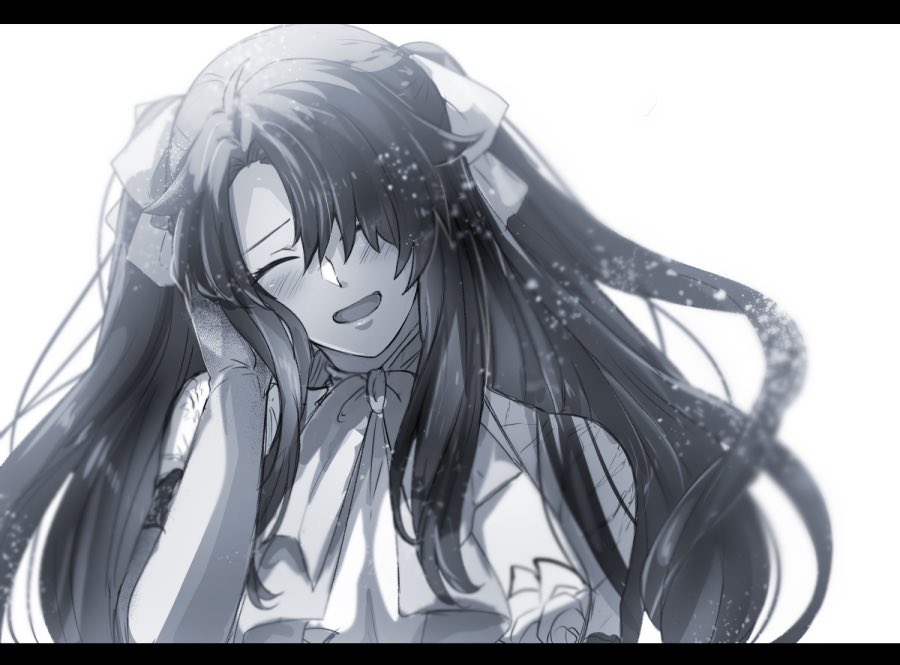 fujimaru ritsuka (male) 1girl monochrome long hair closed eyes smile solo blush  illustration images