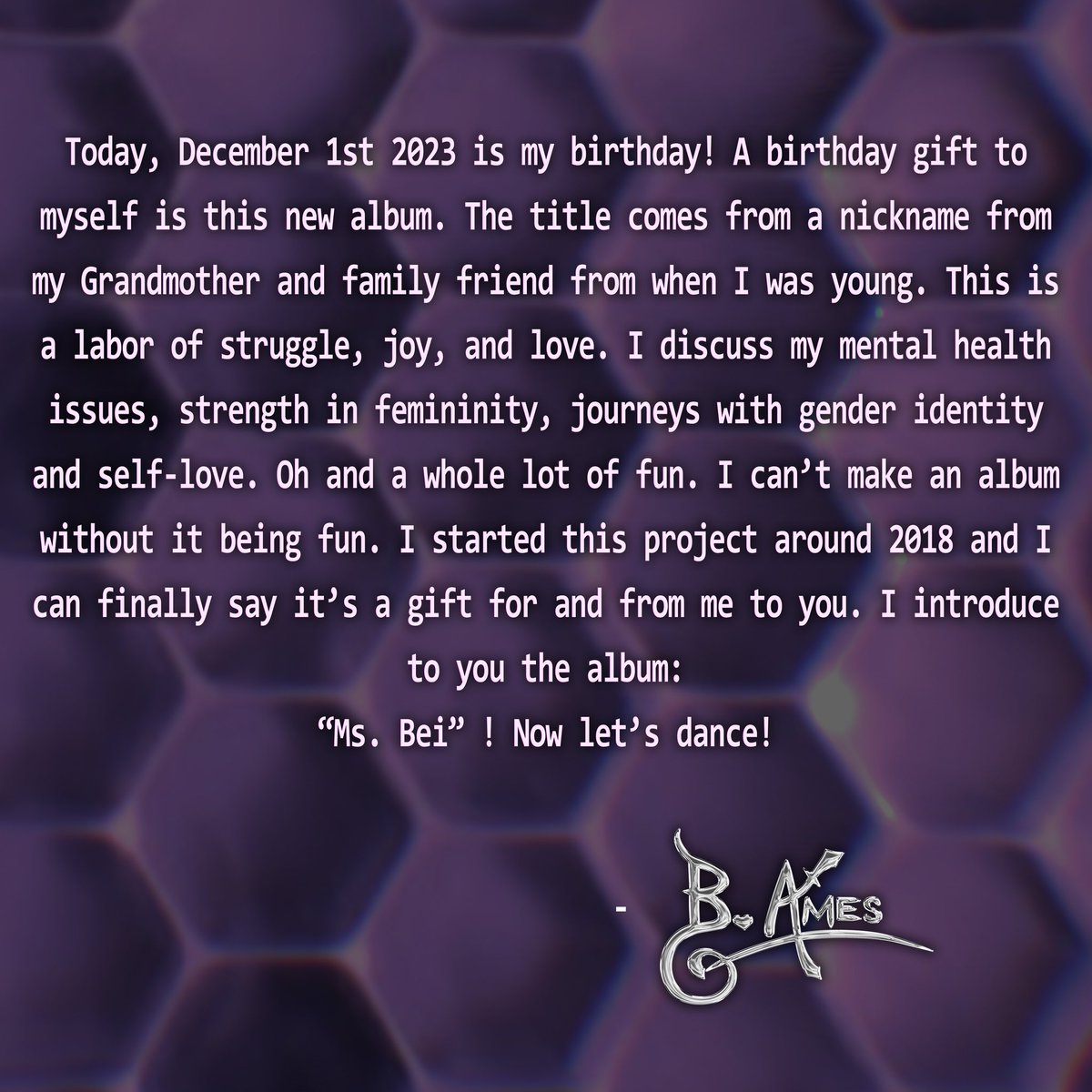 B_Ames's tweet photo. I introduce to you the album: “Ms. Bei” ! OUT NOW WHEREVER YOU GET YOUR MUSIC! Now let’s dance! 
https://t.co/XQjaJ5kXnB https://t.co/2UnBYjOdC5