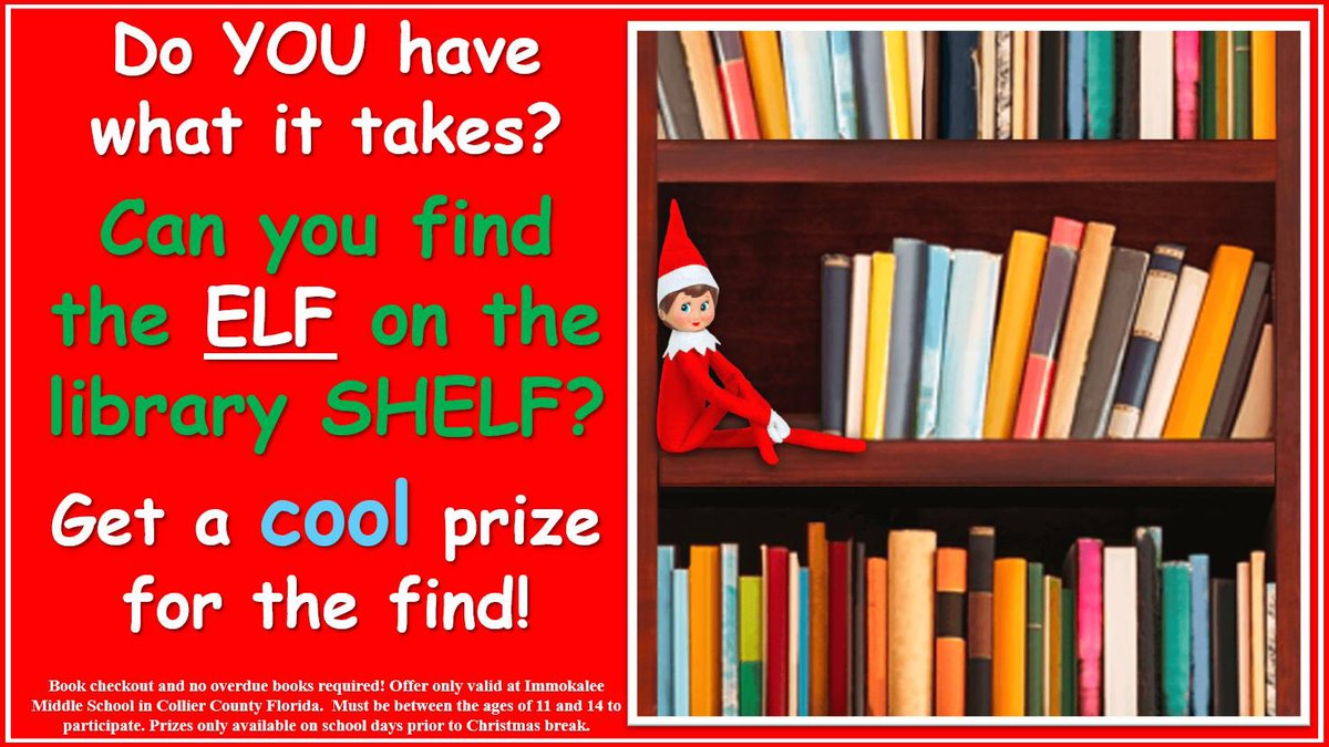 Stephen Jensen (@jensenteaches) on Twitter photo Can YOU find the elf on the IMS library shelf? Go Indians, pride in the tribe! โค๏ธ๐<a href="/IMS_Indians/">Immokalee Middle</a> Can YOU find the elf on the IMS library shelf? Go Indians, pride in the tribe! โค๏ธ๐<a href="/IMS_Indians/">Immokalee Middle</a>