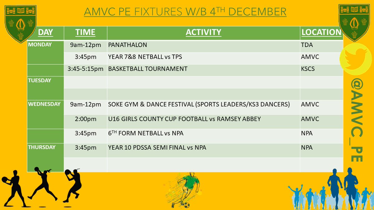 Next weeks clubs &amp; fixtures...

#GetInvolved