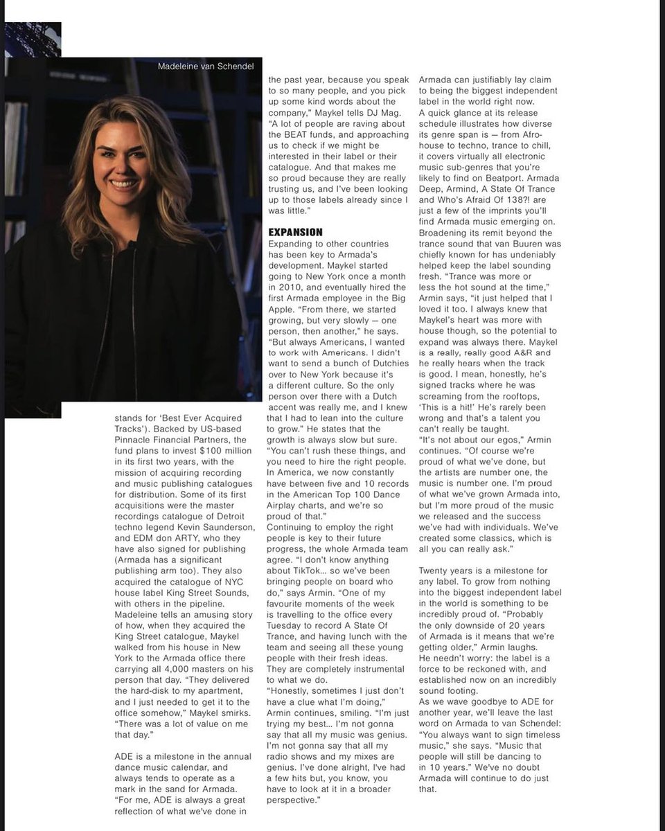 MaykelArmada's tweet photo. Thank you to @oliviast0ck, for beautifully capturing the Armada Music essence in the article and to @DJmag for putting us in the spotlight for our 20 year anniversary. https://t.co/gR1U1Uenze