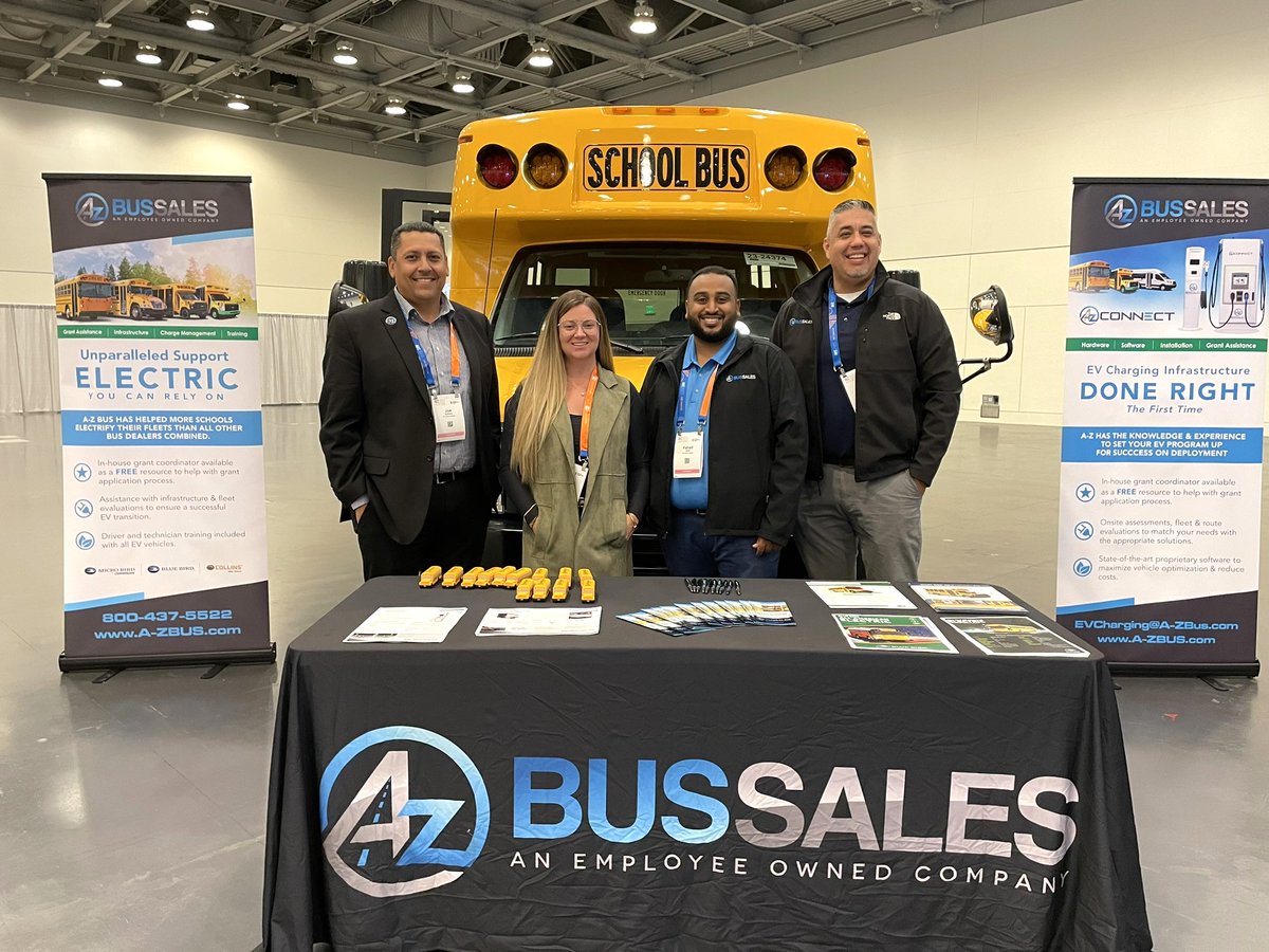 Say hi to the A-Z team at the CSBA AEC Trade Show today! Learn more about the Micro Bird Type A electric school bus and electric infrastructure solutions for your fleet. #aec2023