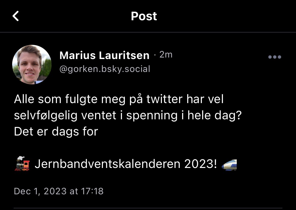 Bare innom for å si at hvis du vil ha med deg jernbandventskalenderen i år, så må du komme deg til Bluesky.