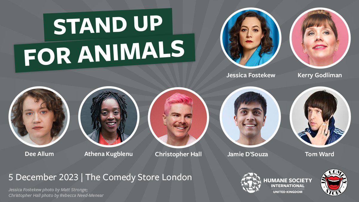 LAST FEW TICKETS REMAINING for our stellar #StandUpForAnimals comedy night with the amazing @KerryAGodliman, @jessicafostekew, @dee_allum, @athenakugblenu, @jamieisajoke, Chris Hall and Tom Ward! 🌟 Don't miss out, get your tickets here: bit.ly/SUFA2023 @comedystoreuk