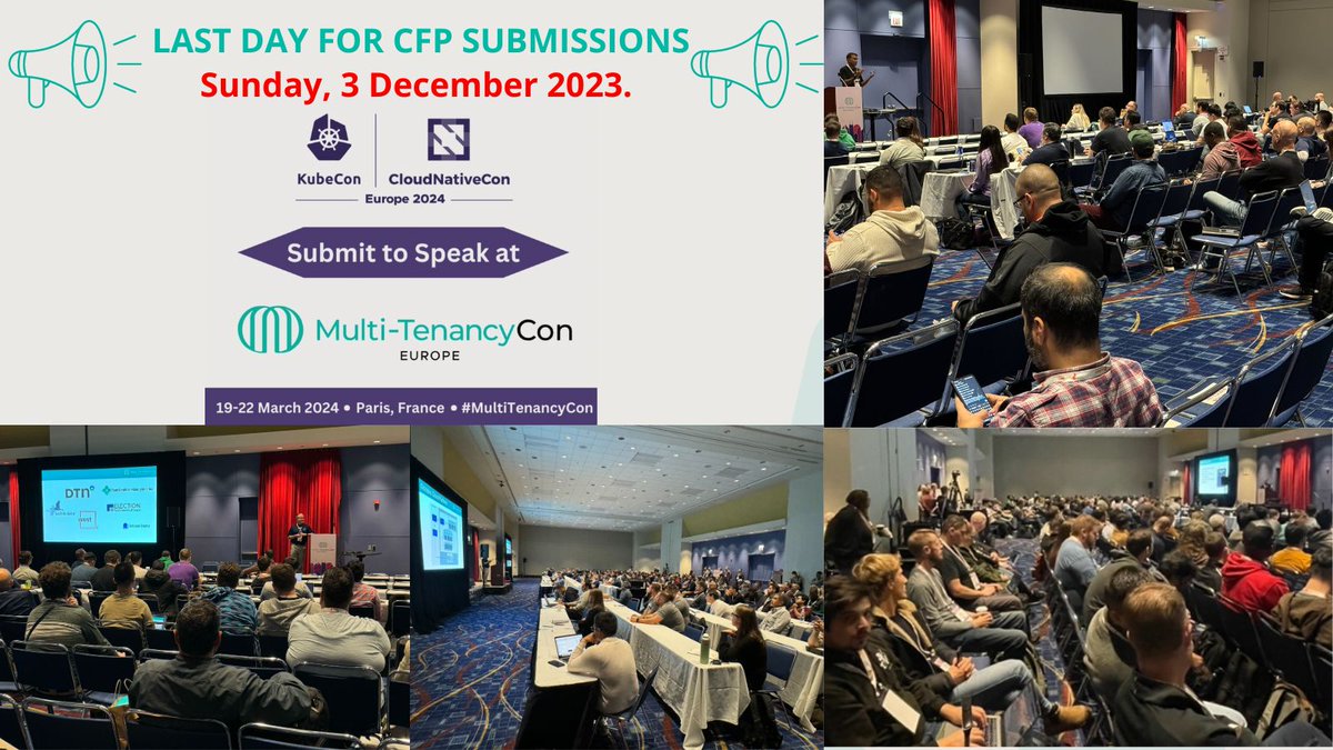 Happy December, Now you have only one month left to accomplish your 2023 goals and plan your 2024. Not to forget, you have only two days left to submit a CFP and join next year Packed house multitenancy Con. Wishing you the best of luck. 👉 events.linuxfoundation.org/kubecon-cloudn…