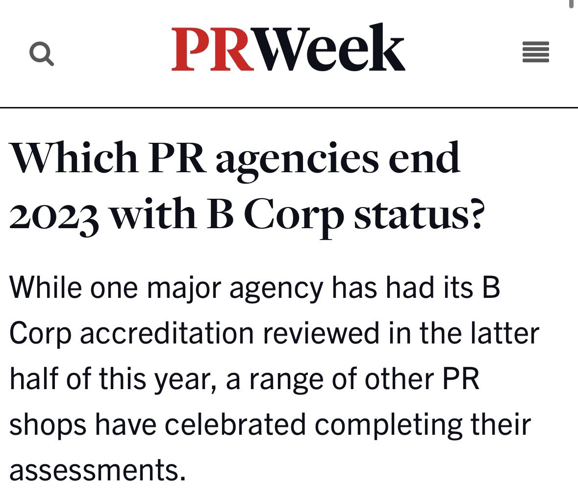 Thanks <a href="/prweekuknews/">PRWeek UK</a> for including us in your B Corp roundup. For Alfred, this milestone is not just a badge; it's a commitment to a brighter, sustainable future. #bcorp #Sustainability