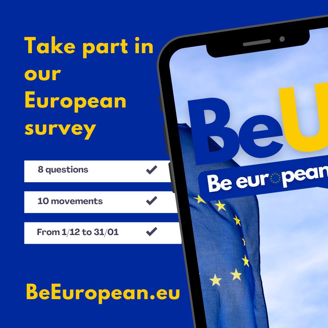 Jeunes Démocrates (@j_democrates) on Twitter photo 🇪🇺Les <a href="/J_Democrates/">Jeunes Démocrates</a> et leurs partenaires s’engagent pour identifier les priorités des jeunes à l’aube des élections européennes !
Ton avis peut changer la donne alors participe au sondage sur beeuropean.eu et fais entendre ta voix sur les sujets qui comptent pour toi ! 🇪🇺Les <a href="/J_Democrates/">Jeunes Démocrates</a> et leurs partenaires s’engagent pour identifier les priorités des jeunes à l’aube des élections européennes !
Ton avis peut changer la donne alors participe au sondage sur beeuropean.eu et fais entendre ta voix sur les sujets qui comptent pour toi !